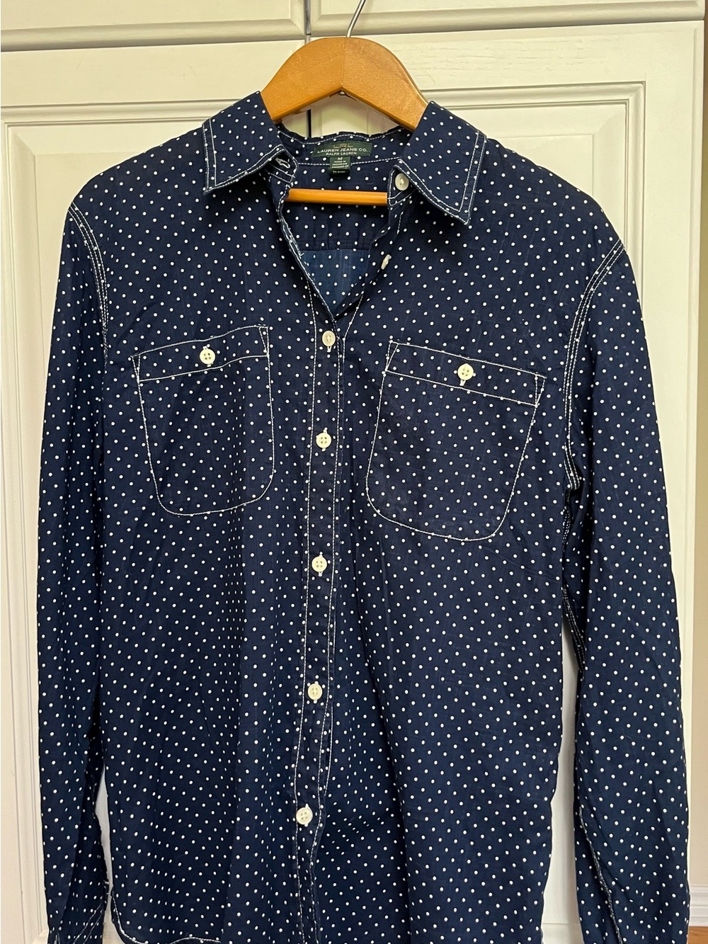 Ralph Lauren Navy Blue Polka Dot Button-Down Shirt
